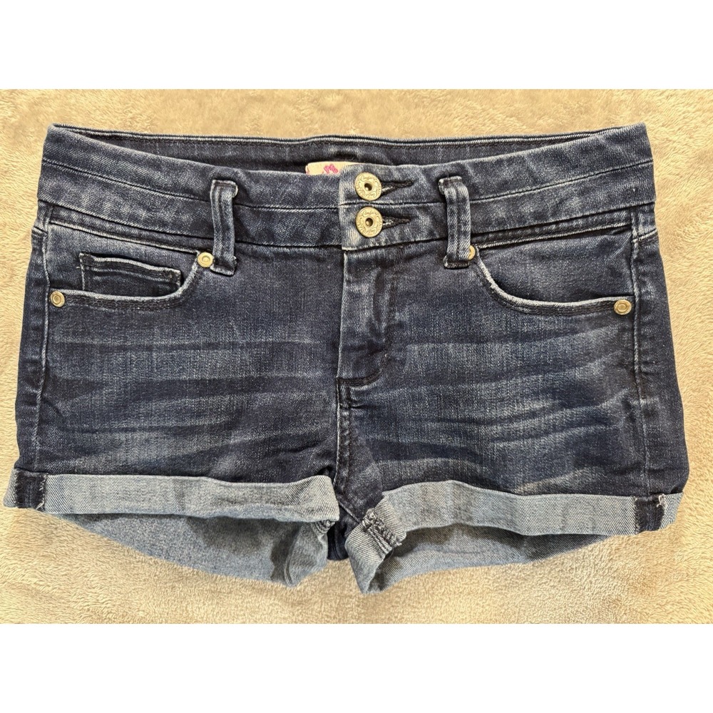 Candie's Cuffed Jean Shorts Low Rise Dark Wash Stretch Double Button Juniors 3